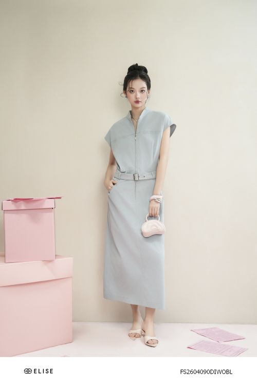 ĐẦM XANH GHI ĐAI EO KHÓA TRƯỚC