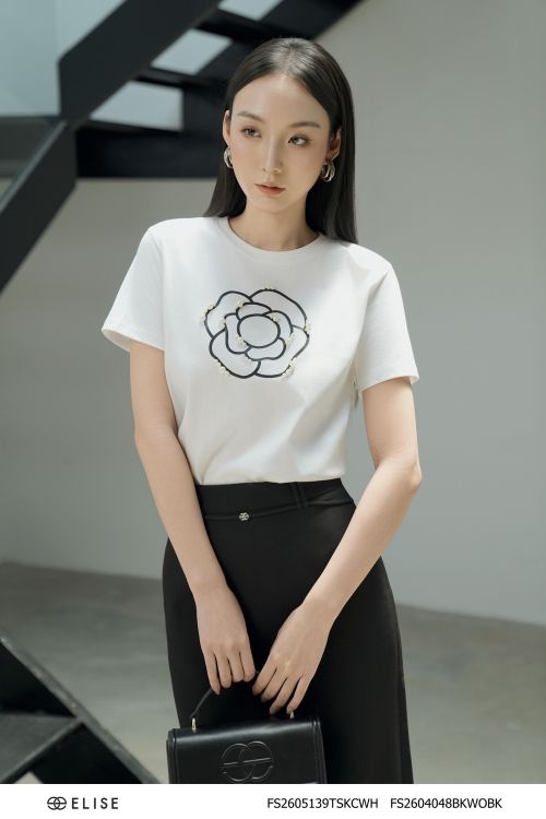 ÁO THUN TRẮNG IN HOA ĐÍNH TRAI