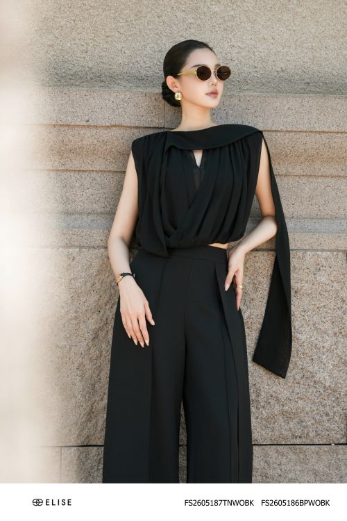 ÁO CHIFFON ĐEN SÁT NÁCH VẠT CHÉO