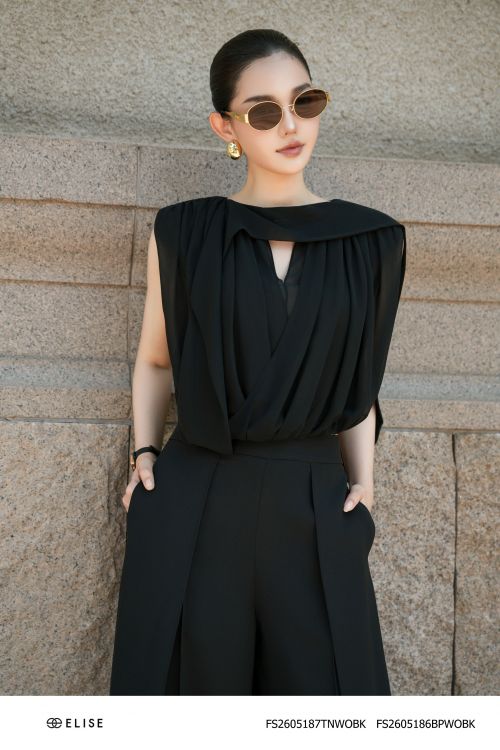 ÁO CHIFFON ĐEN SÁT NÁCH VẠT CHÉO