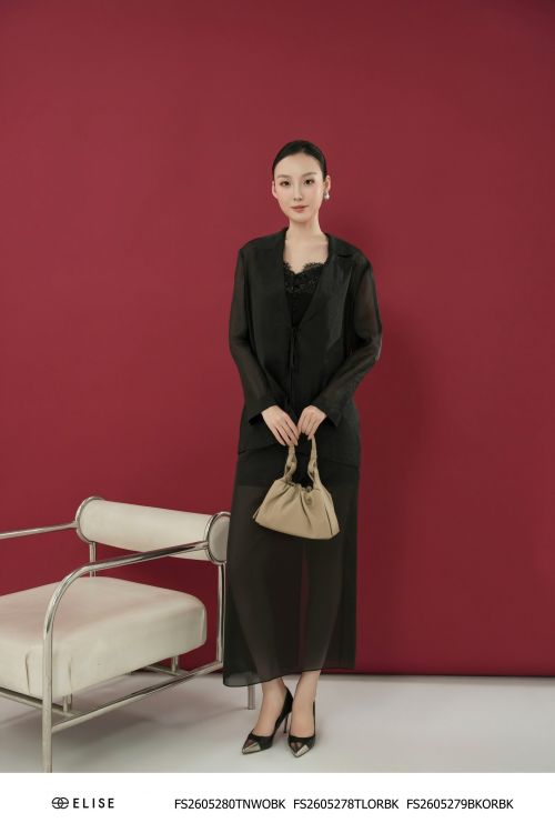 JUPE TƠ ÓNG ĐEN XẺ SAU