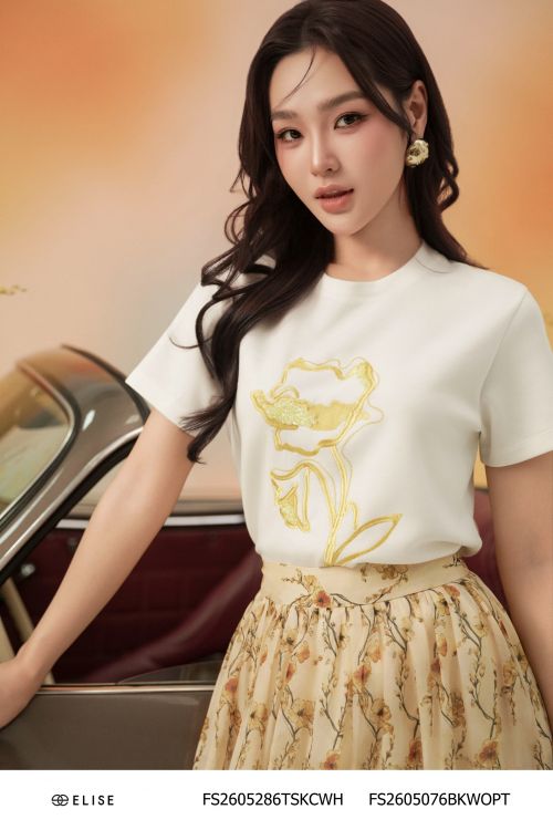 ÁO THUN TRẮNG THÊU HOA ĐÍNH CƯỜM