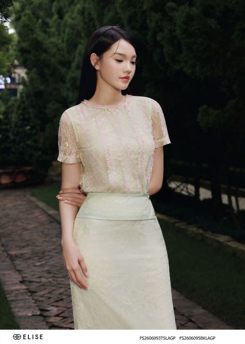 ÁO REN XANH MINT PHỐI BÈO CỔ