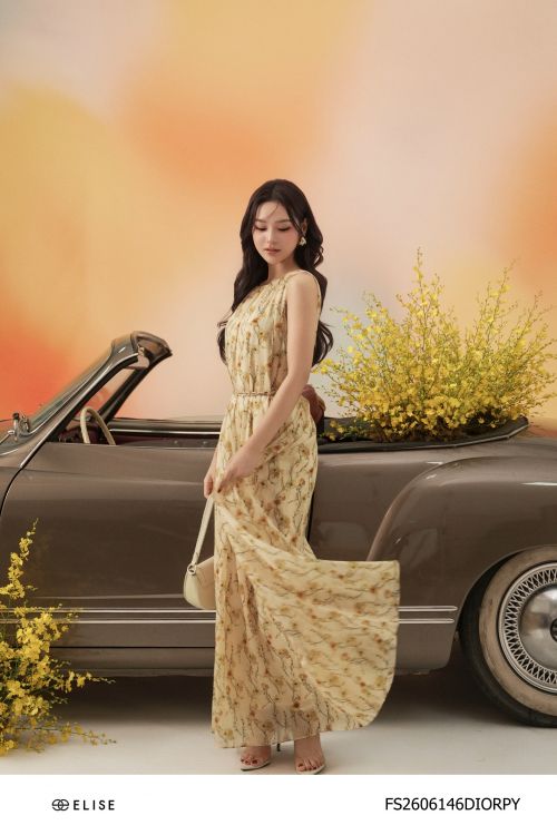 ĐẦM MAXI HT HOA DÂY NỀN VÀNG