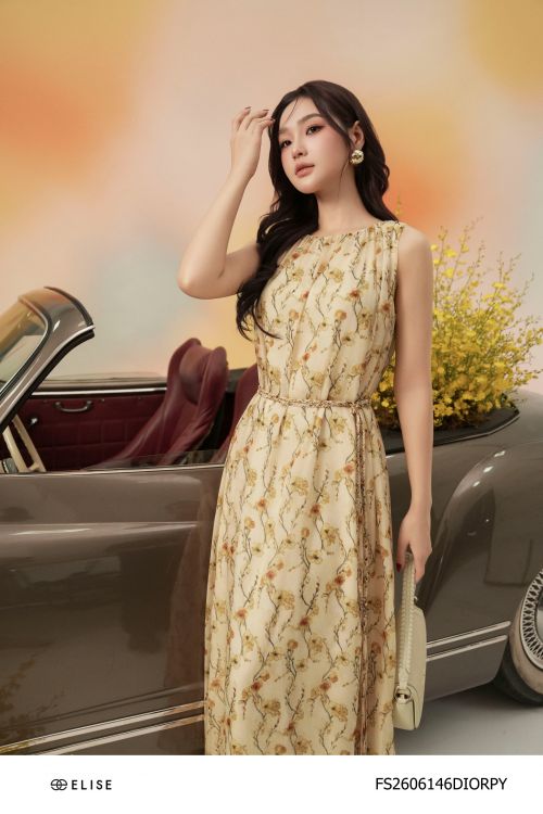 ĐẦM MAXI HT HOA DÂY NỀN VÀNG
