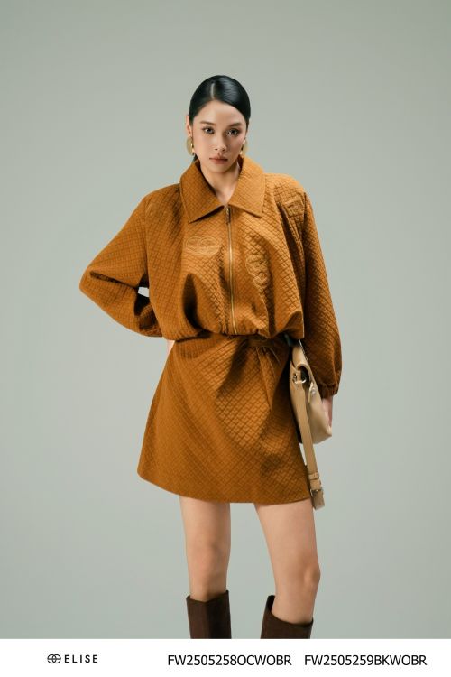 JUPE XỐP NÂU VÀNG HT THÊU BÔ ĐÊ CẠP