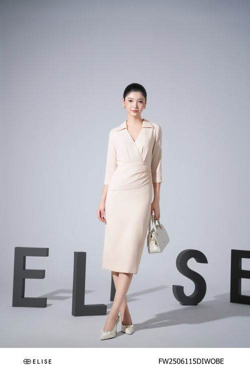 ĐẦM BÚT CHÌ BE SỮA XẾP NHÚN PEPLUM