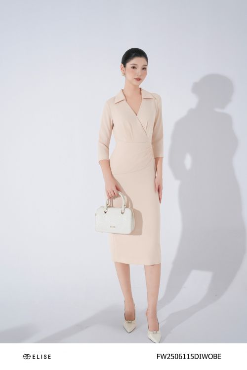 ĐẦM BÚT CHÌ BE SỮA XẾP NHÚN PEPLUM