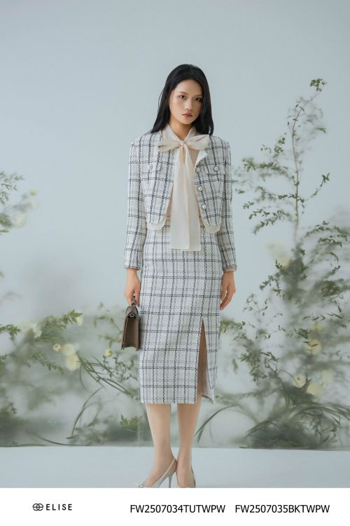 CV TWEED TRẮNG KT KẺ ĐEN