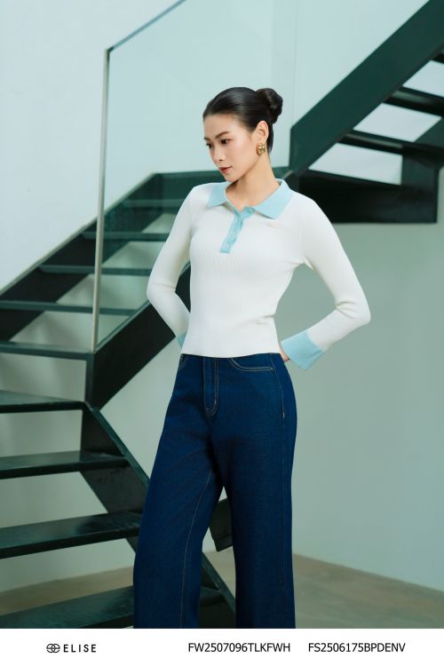 ÁO LEN TRẮNG DÀI TAY PHỐI XANH