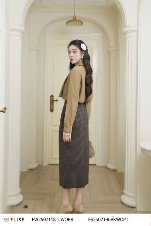 JUPE VÂN HT NÂU CẠP PEPLUM XẺ ỐP NẮP TÚI