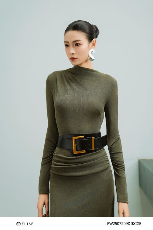 ĐẦM THUN XANH RÊU NHÚN VAI EO