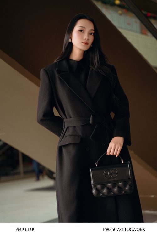 MĂNG TÔ DẠ ĐEN BUỘC ĐAI EO