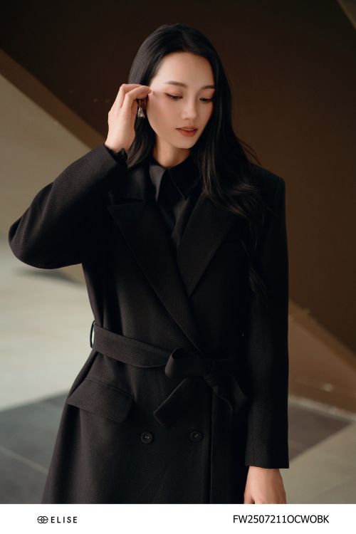 MĂNG TÔ DẠ ĐEN BUỘC ĐAI EO