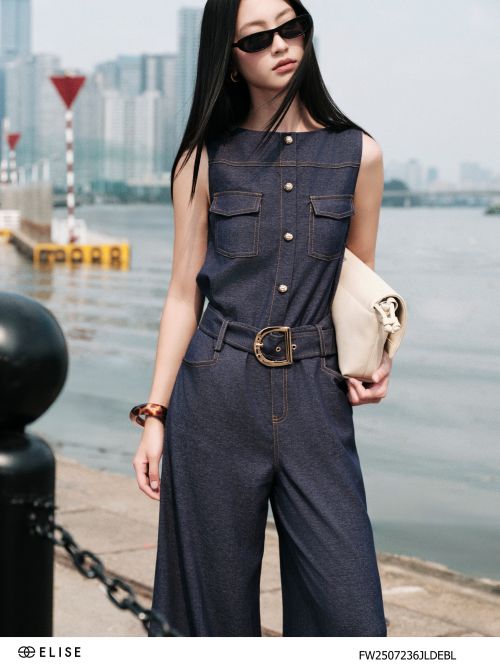 JUMPSUIT DENIM DIỄU CHỈ ĐAI EO