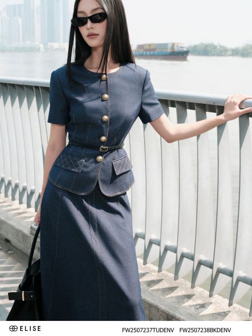 VEST DENIM DIỄU CHỈ NẮP TÚI