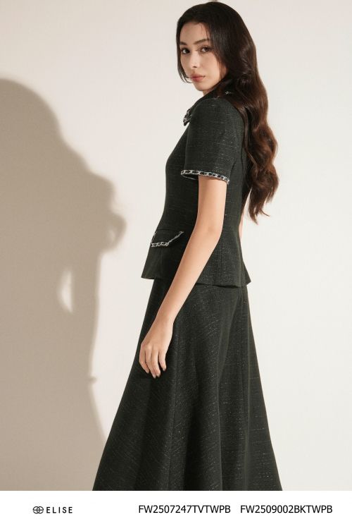 ÁO TWEED ĐEN VÂN KT VIỀN DÂY XÍCH