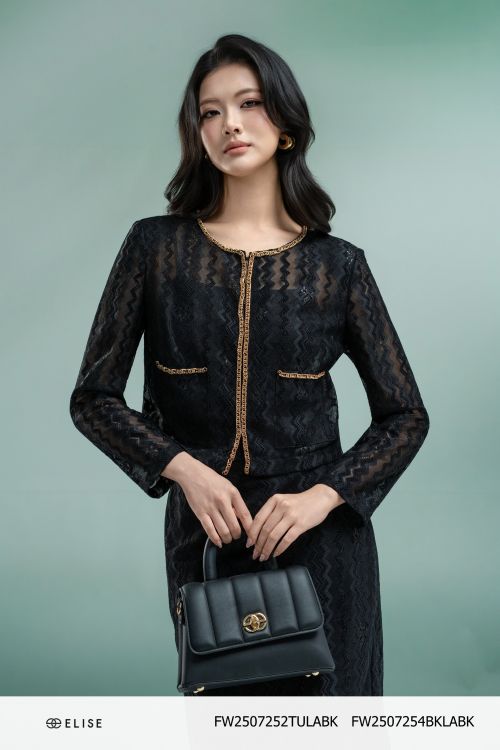 ÁO REN LƯỚI ĐEN VIỀN DÂY XÍCH