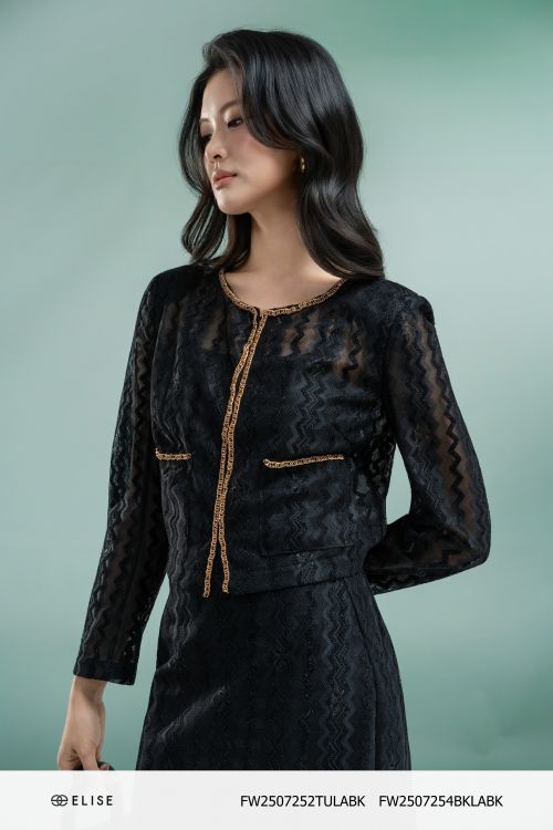 ÁO REN LƯỚI ĐEN VIỀN DÂY XÍCH