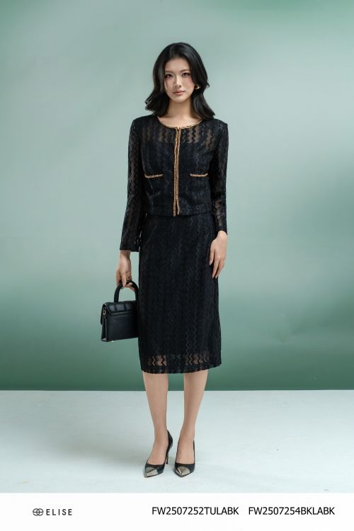 JUPE REN LƯỚI ĐEN XẺ SAU