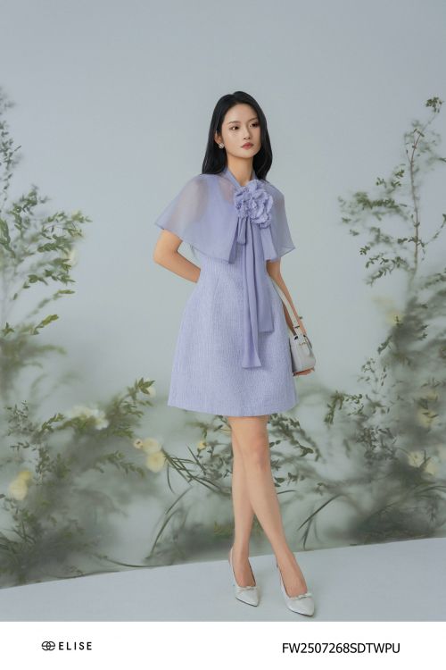 SET ĐẦM TWEED TÍM KÈM ÁO CHOÀNG TƠ NHŨ TÍM