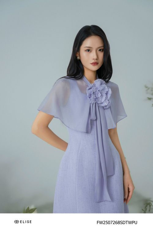 SET ĐẦM TWEED TÍM KÈM ÁO CHOÀNG TƠ NHŨ TÍM