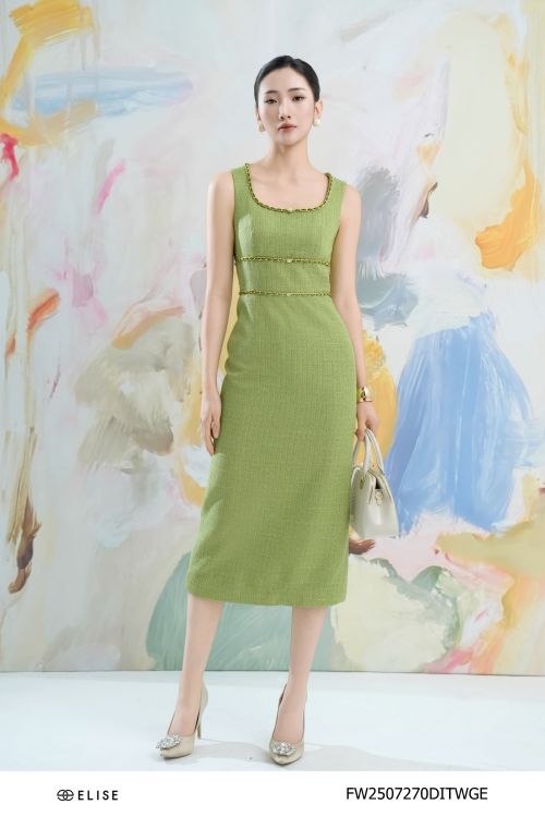 ĐẦM TWEET XANH CỐM ĐÍNH DÂY XÍCH