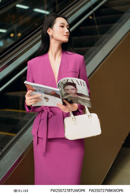 VEST HỒNG ĐẬM CƠI TÚI BUỘC ĐAI EO