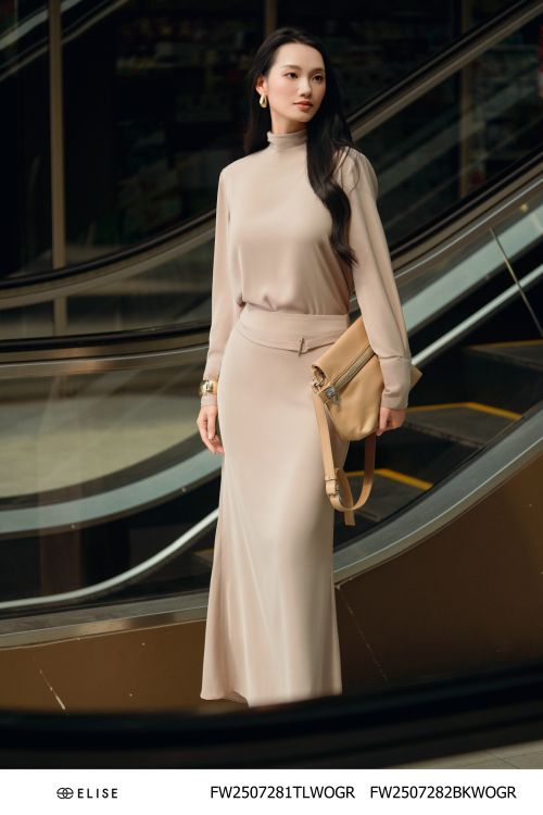 JUPE NÂU GHI PK ĐAI EO