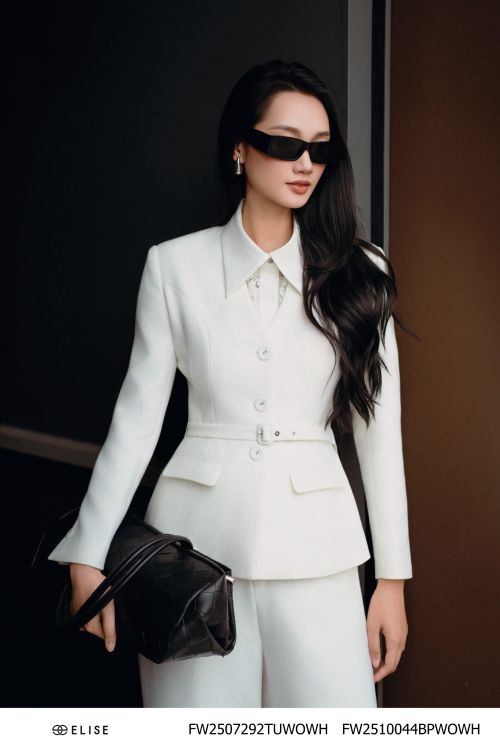 VEST DẠ TRẮNG ĐAI EO