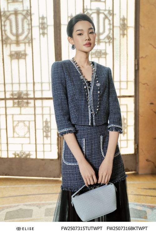 VEST TWEED SỢ KẺ TUA RUA TAY