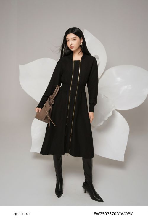 ĐẦM DẠ ĐEN XÒE KHÓA ĐỒNG TRƯỚC