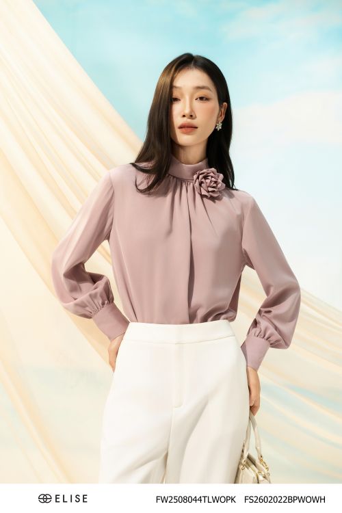 ÁO HỒNG ĐỖ ĐÍNH HOA CỔ