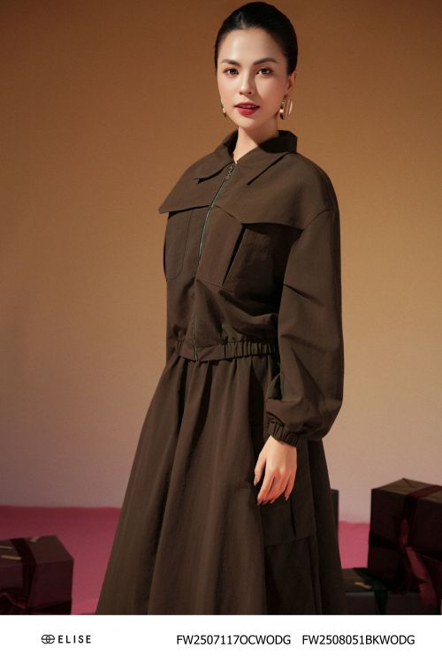 CHÂN VÁY KAKI NÂU RÊU XẾP NHÚN EO