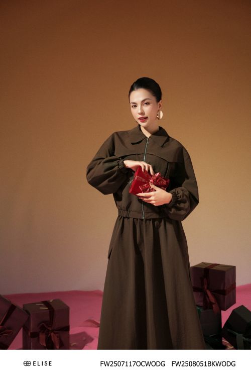 CHÂN VÁY KAKI NÂU RÊU XẾP NHÚN EO