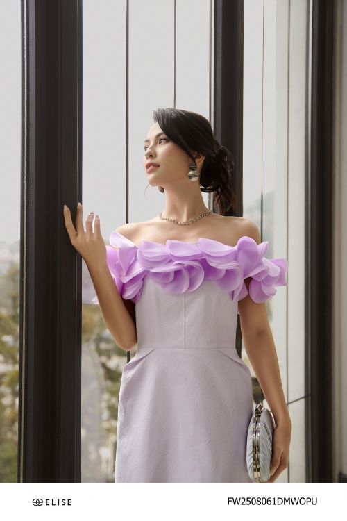 ĐẦM XỐP NHĂN HOA TÍM ĐÍNH BÈO TƠ