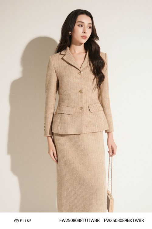 VEST DẠ TWEED NÂU SÁNG NẮP TÚI