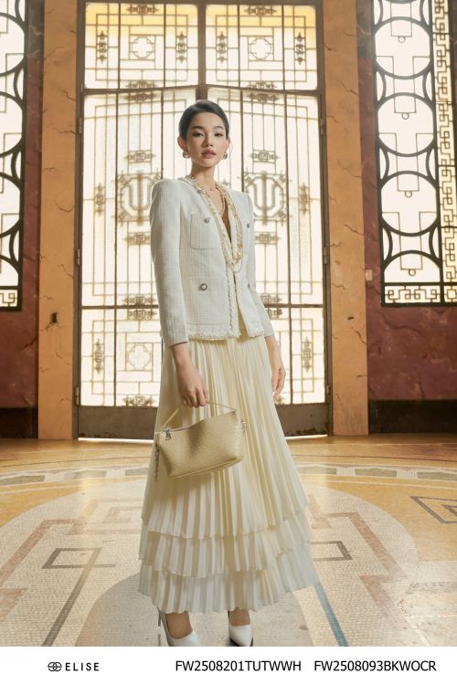 CV CHIFFON KEM DẬP LY PHỐI CẠP TWEED