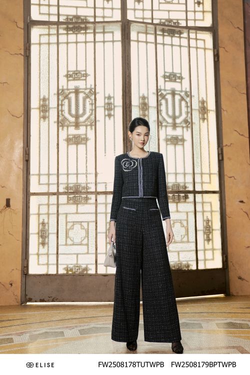 QUẦN SUÔNG TWEED ĐEN KẺ KT TÚI XÍCH