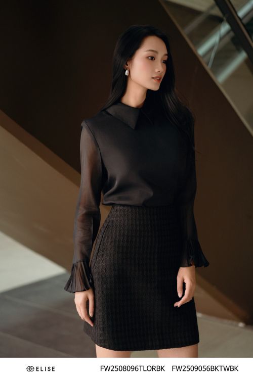 JUPE TWEED ĐEN TÚI DỌC