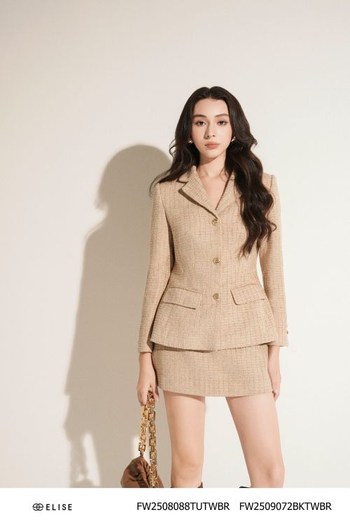 JUPE DẠ TWEED NÂU SÁNG KẺ Ô