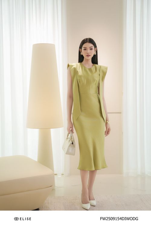 ĐẦM TAFTA LỤA XANH DÂY CỔ SAU