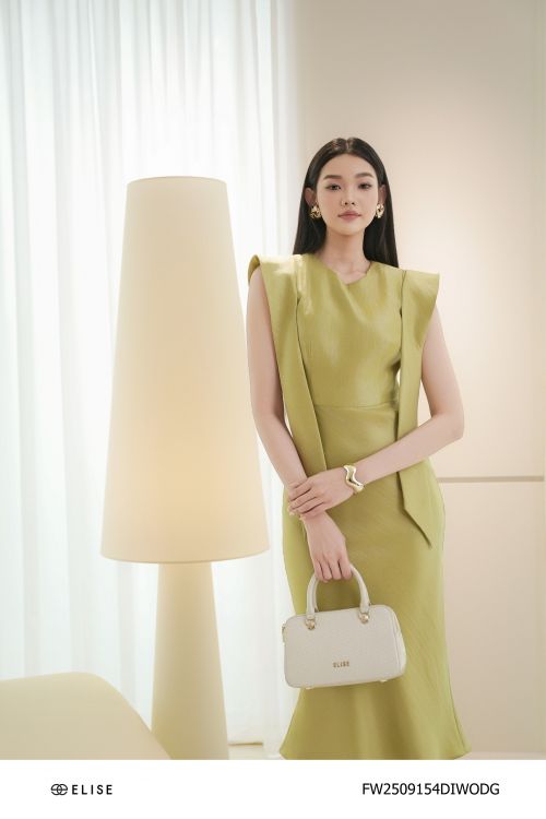 ĐẦM TAFTA LỤA XANH DÂY CỔ SAU