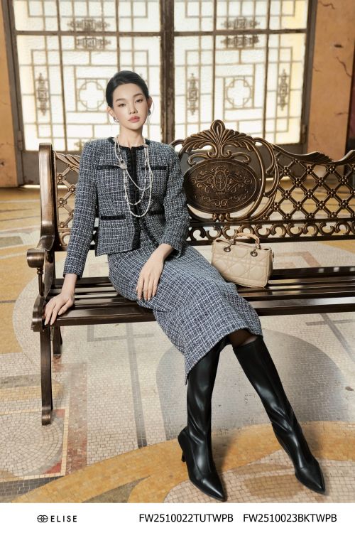 VEST TWEED ĐEN SỢI TRẮNG ĐÍNH DÂY PK VIỀN