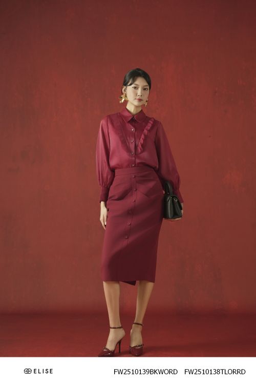 JUPE BÚT CHÌ ĐỎ SẪM XẾP NHÚN LY XẺ SAU