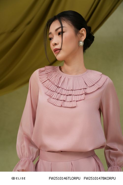 ÁO TƠ HỒNG TÍM DẬP LY XẾP BÈO CỔ