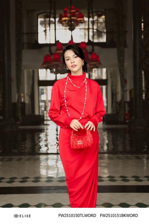 JUPE ĐỎ XẾP NHÚN KHÓA ĐỒNG XẺ BÊN