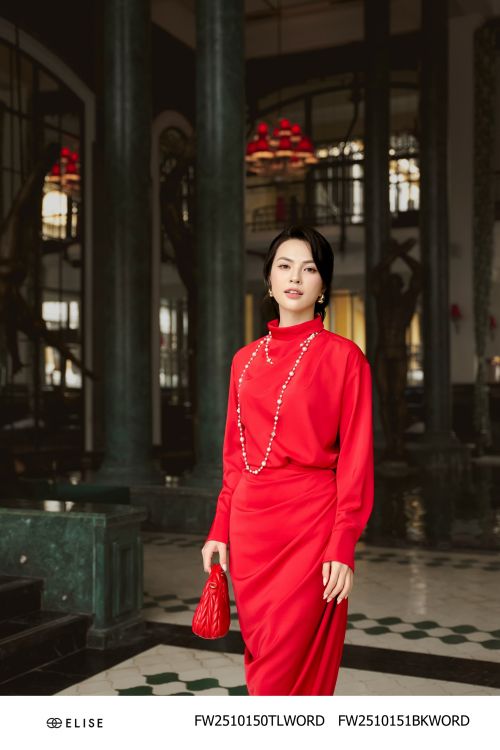 JUPE ĐỎ XẾP NHÚN KHÓA ĐỒNG XẺ BÊN