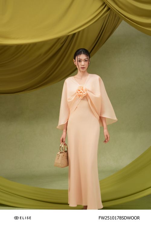 SET ĐẦM BE CAM PHỐI ÁO TƠ ĐÍNH HOA