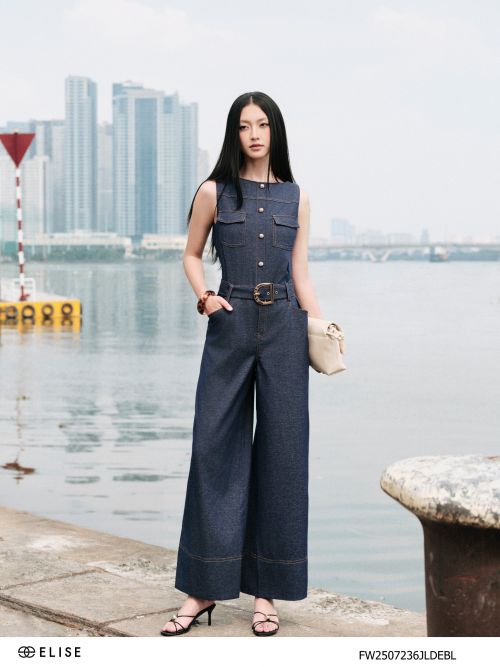 JUMPSUIT DENIM DIỄU CHỈ ĐAI EO